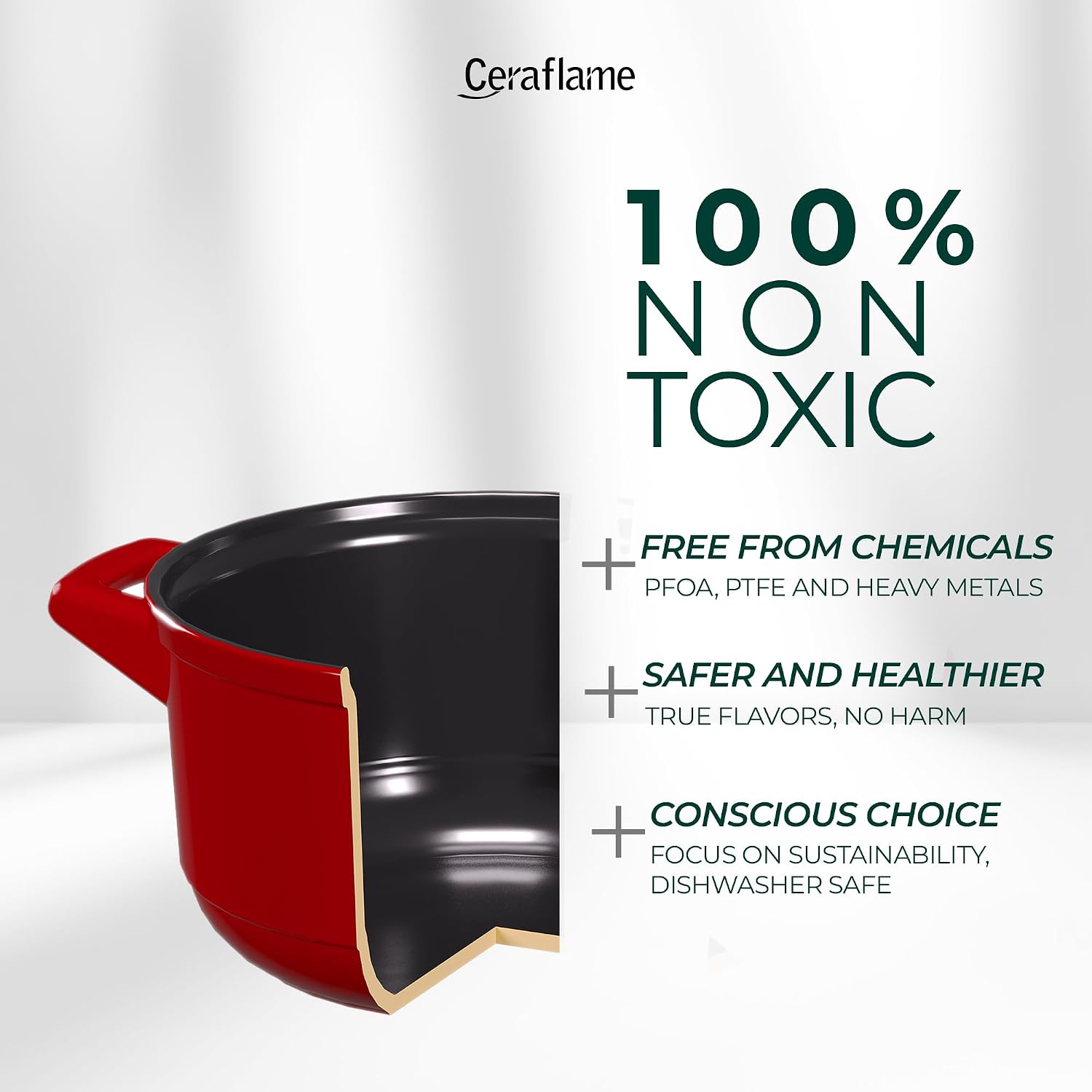 Pure Ceramic, Healthy, Non Toxic Cookware Set - Oven Safe Up to 1200F, Microwave and Dishwasher Safe, Longlasting and Lightweight - PFAS, PTFE, PFOA, PFOS - Tomato Red