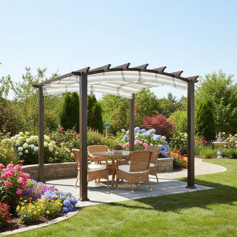 Garden Winds Replacement Canopy for The Hampton Bay Arched Pergola - Standard 350 - Stripe Stone