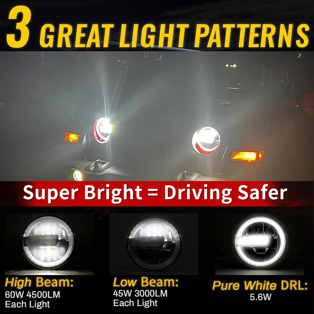 RAMJET4X4 DOT 9 Inch LED Headlights Headlamps Assembly Compatible with 2018-2025 Wrangler JL JLU Gladiator JT, Hi/Lo Beam with DRL