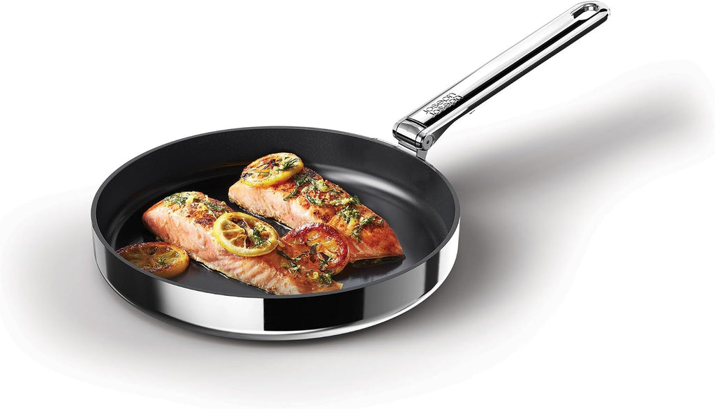 Joseph Joseph Space Steel 9.5' Nonstick Stainless-Steel Frying Pan Skillet with Folding Handle, Ceramic Coating, Induction & Oven Safe