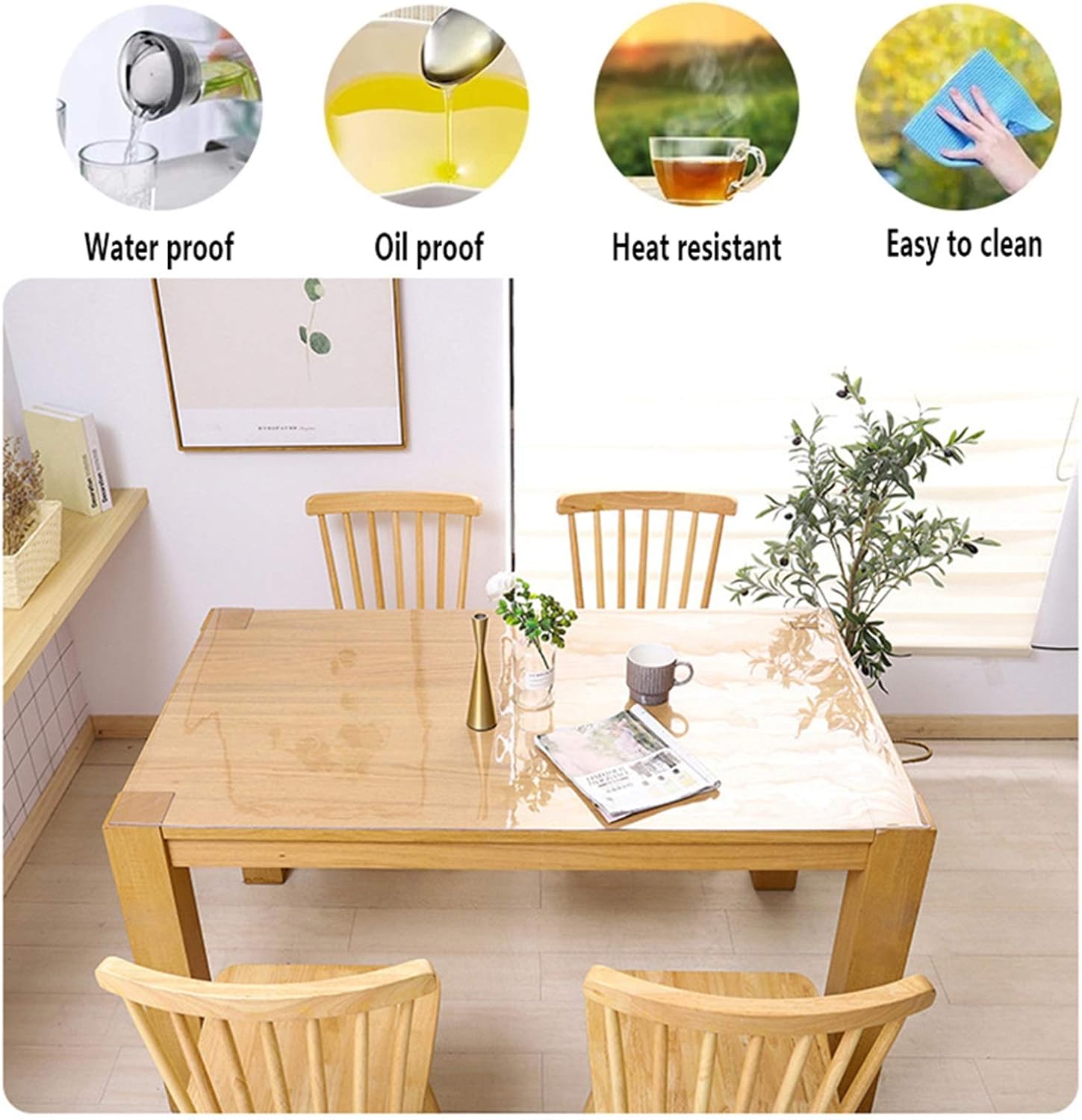 Clear PVC Furniture Protectors Waterproof PVC Table Pad 3 Thicknesses Tablecloth for Hardwood Surface Kitchen Carpet Tiles Dresser Desk Covers, Custom Size