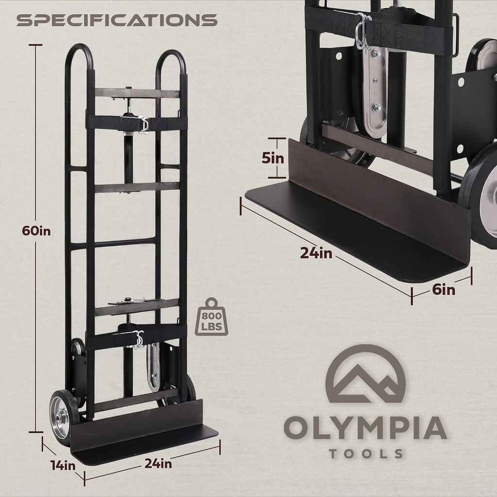 Olympia Tools 800LB Auto-Recoil Appliance Hand Truck - Moving Hand Truck with Easy-to-use Belt Tightener for Transport Large/Bulky Appliances Refrigerator Dolly - Heavy-Duty Furniture Dolly Trolley