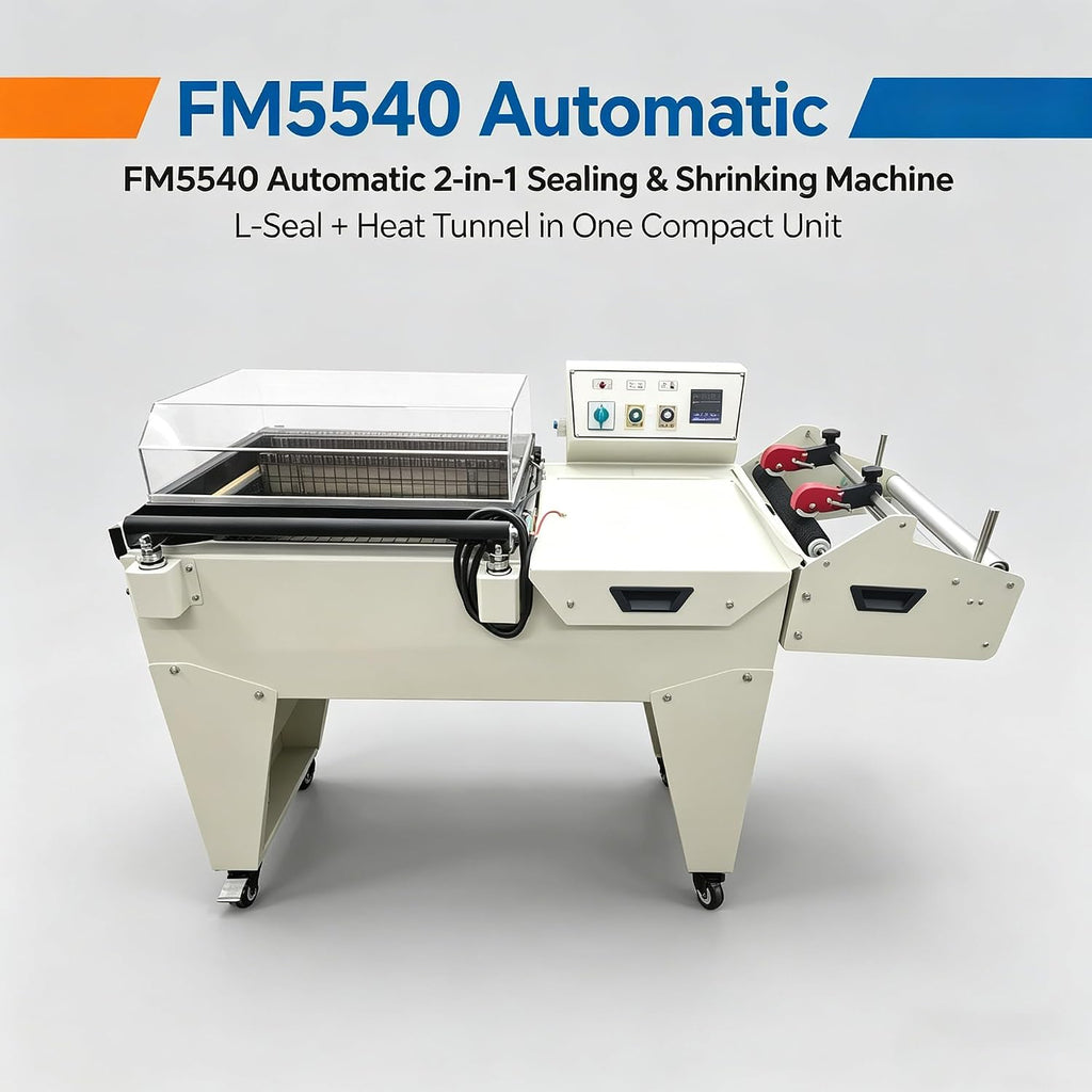 INTBUYING Automatic 2 in 1 Automatic Sealing & Cutting Thermal Shrink Machine L-Shape Sealer & Heat Shrink Tunnel Combo for POF/PVC/PP Film, 3800W for Home Factory School Business FM5540 220V/1PH
