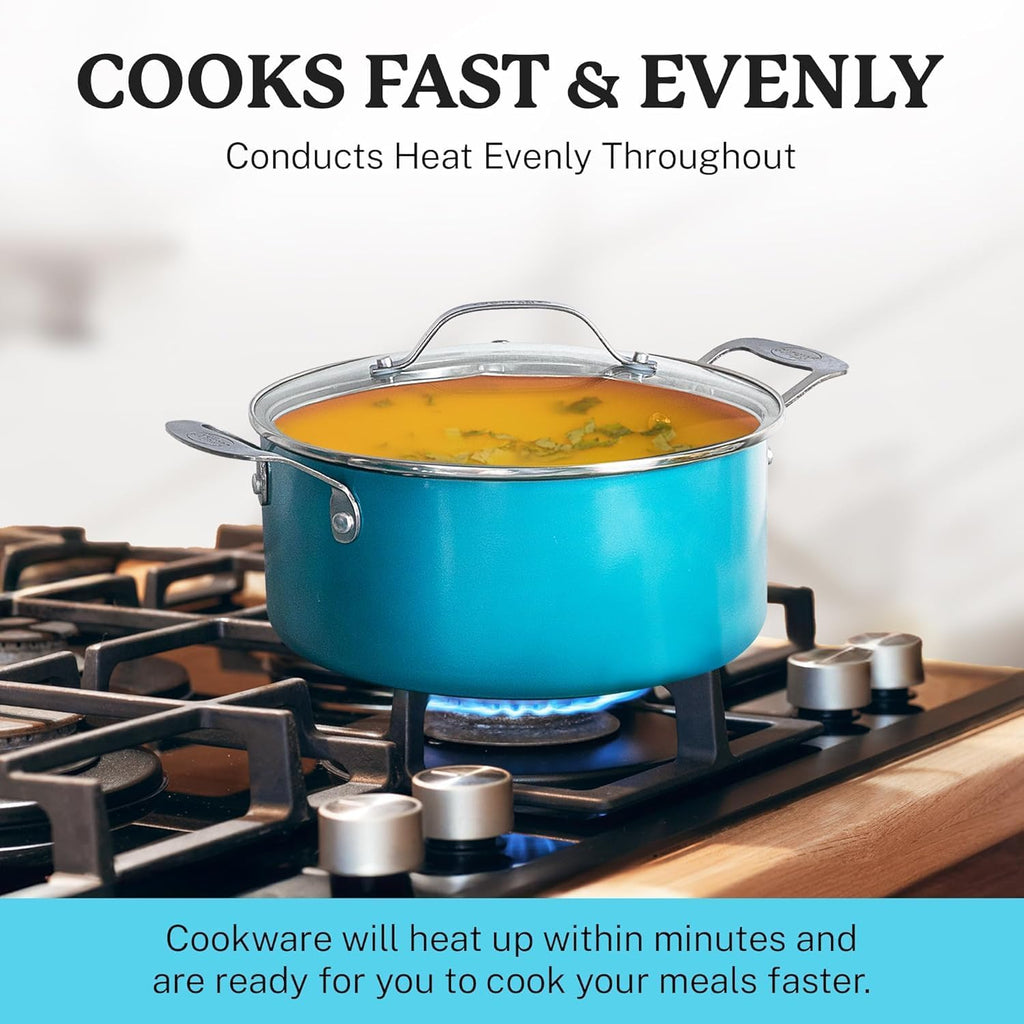 Gotham Steel Aqua Blue Pots and Pans Set, 12 Piece Nonstick Ceramic Cookware, Includes Frying Pans, Stockpots & Saucepans, Stay Cool Handles, Oven & Dishwasher Safe, 100% PFOA Free, Turquoise