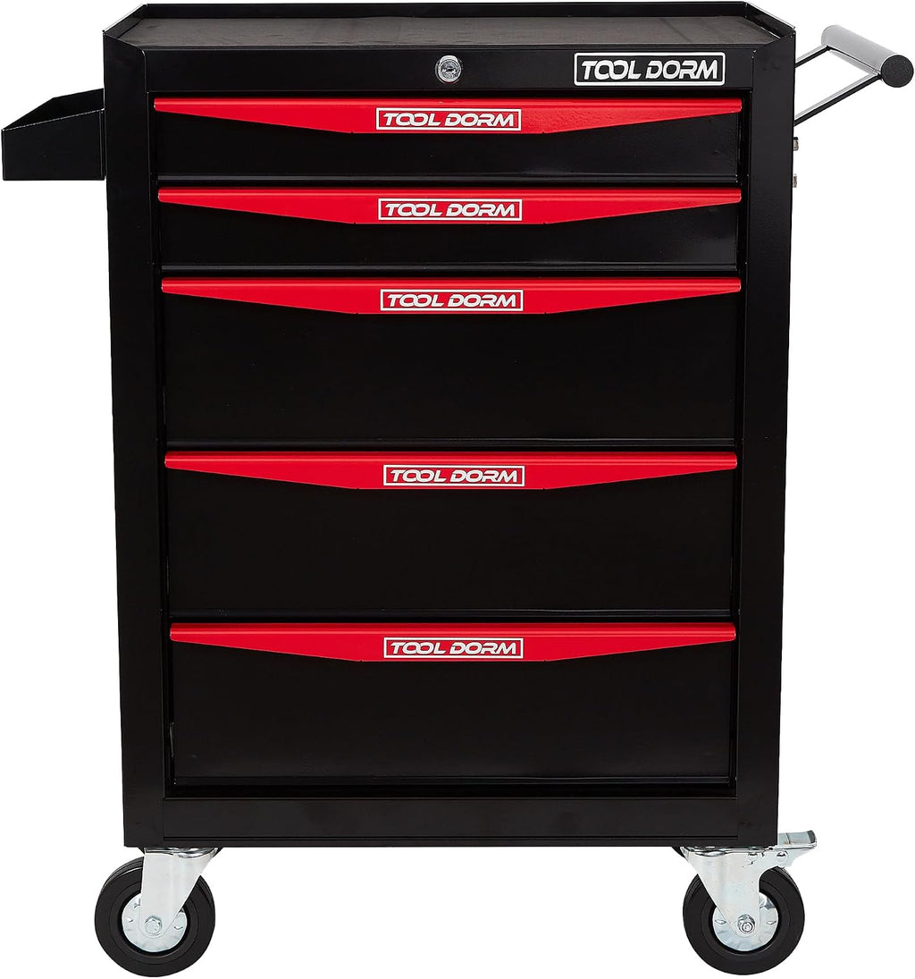 Rolling Tool Chest with Wheels, 5-Drawer Small Tool Cabinet, Metal Rolling Tool Box with Wheels and Locking System for Garage Warehouse Workshop Office Organizers and Storage (Black)