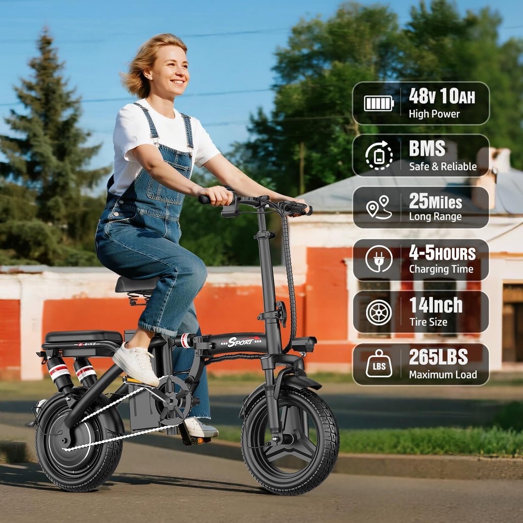 Electric Bike for Adults,14' Folding Adult E Bike with 650W Peak Motor,25 mph,30 Miles Range, 8-Point Suspension & Disc Brake,Commuter Electric Bicycle,UL2849 E Bike