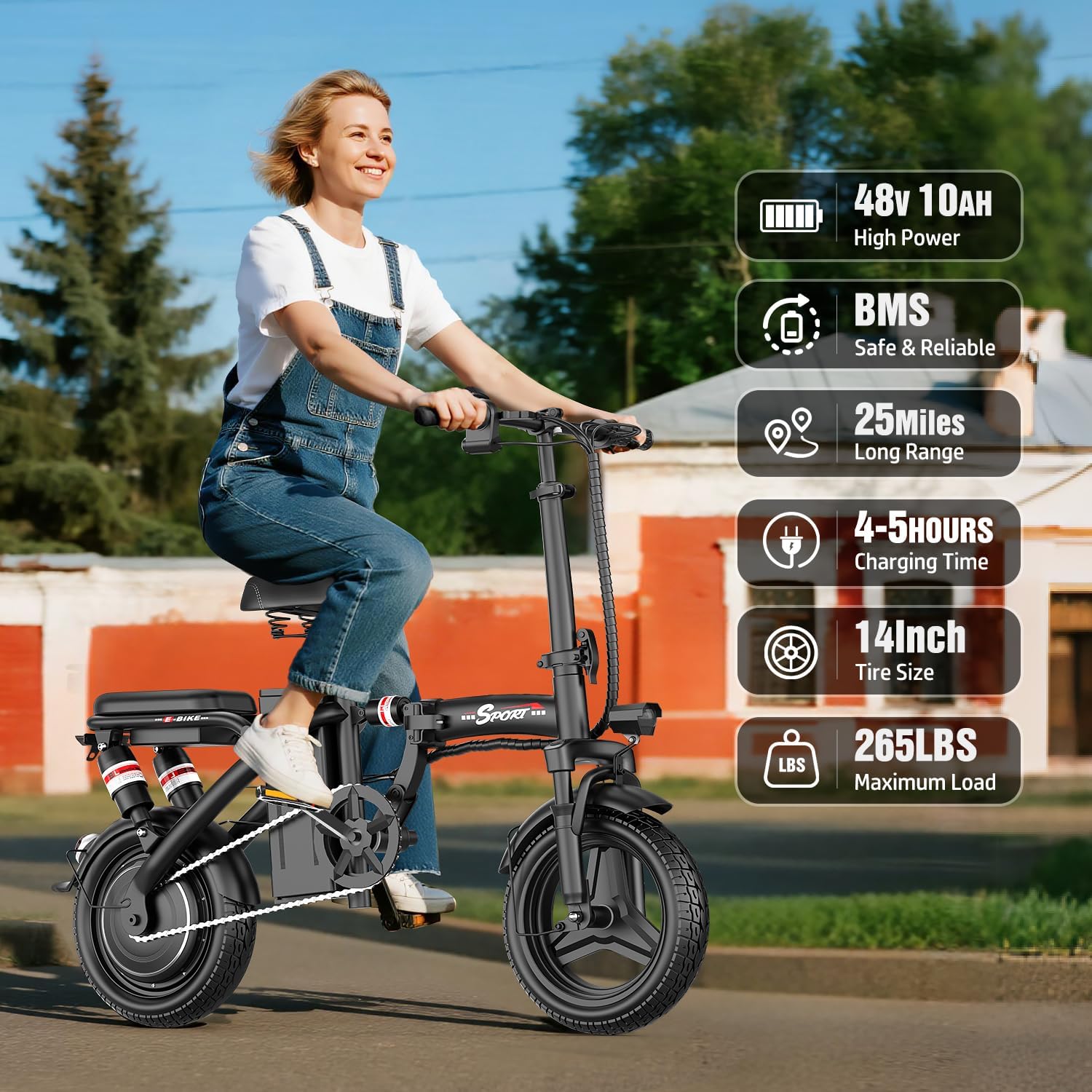 Electric Bike for Adults,14' Folding Adult E Bike with 650W Peak Motor,25 mph,30 Miles Range, 8-Point Suspension & Disc Brake,Commuter Electric Bicycle,UL2849 E Bike