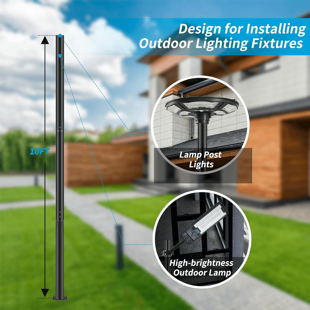 10' Outdoor Street Light Pole, Galvanized Steel, Waterproof, Street Light Accessory, Suitable for Solar Post Lamp on Garden, Patio, Yard, Pathway, Parking Lot