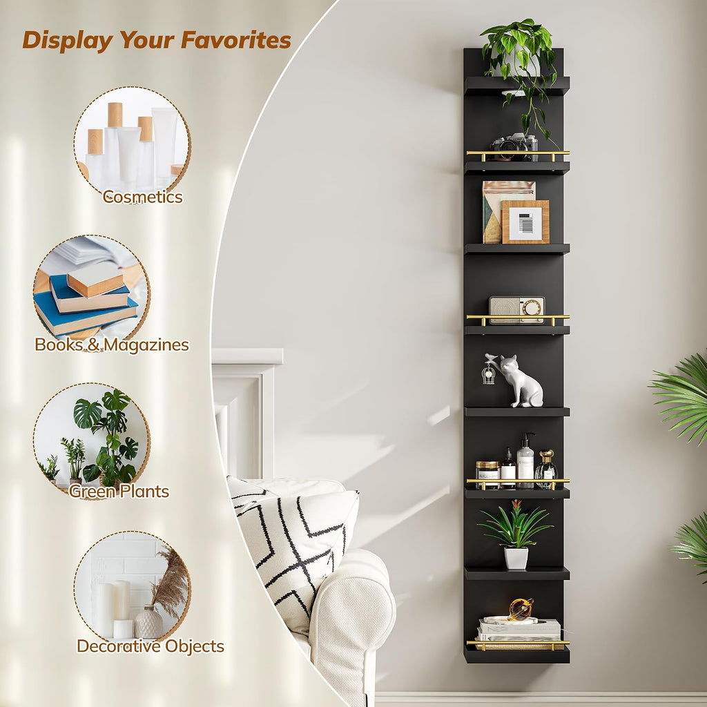 DurayLoly 2 Pack 8 Tier Wall Shelf Unit, Wood Floating Shelves, Display Shelf with LED Light, Floating Shelf for Living Room, Bedroom or Vanity Storage