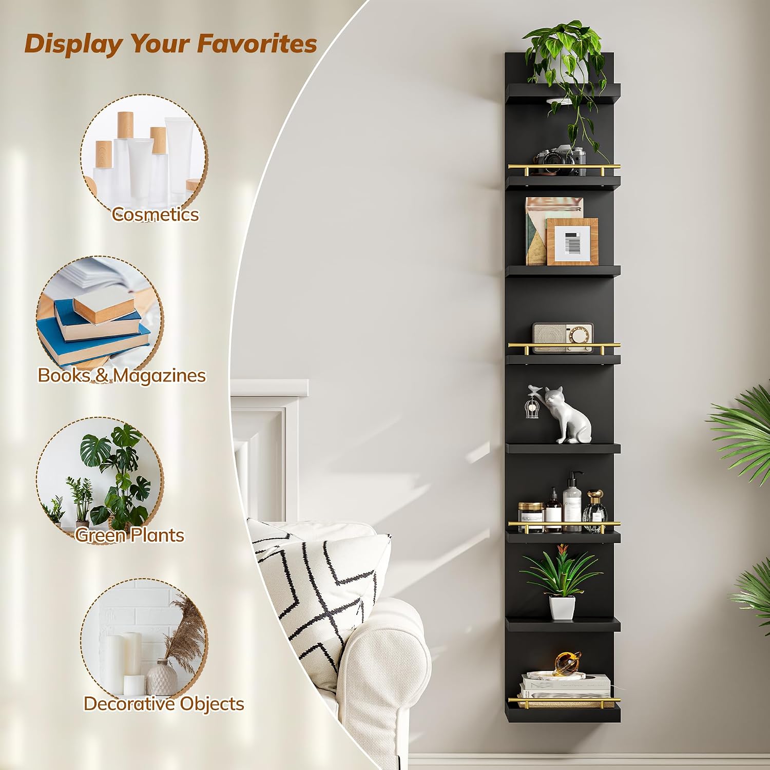 DurayLoly 2 Pack 8 Tier Wall Shelf Unit, Wood Floating Shelves, Display Shelf with LED Light, Floating Shelf for Living Room, Bedroom or Vanity Storage