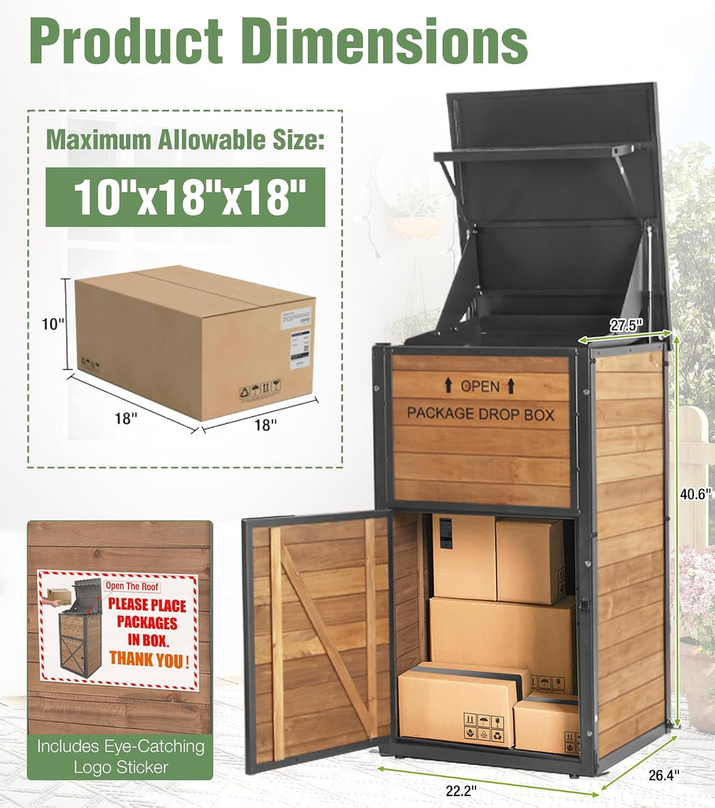 Package Delivery Boxes for Outside, Anti-Theft & Weatherproof Solid Wood with Iron Frame, Parcel Drop Box with Combination Lockable, Lockable Secure Package Holder for Porch