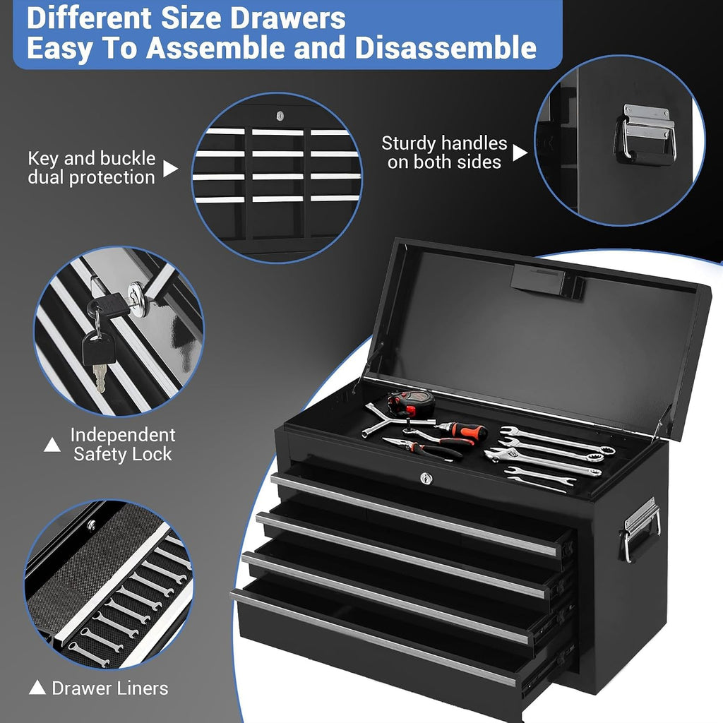 5-Drawer Rolling Tool Chest with Wheels and Locking System, Portable Tool Cabinet for Garage, Workshop, Mechanic, Heavy Duty Tool Box with Drawers, Detachable Storage for Home and Shop, Black