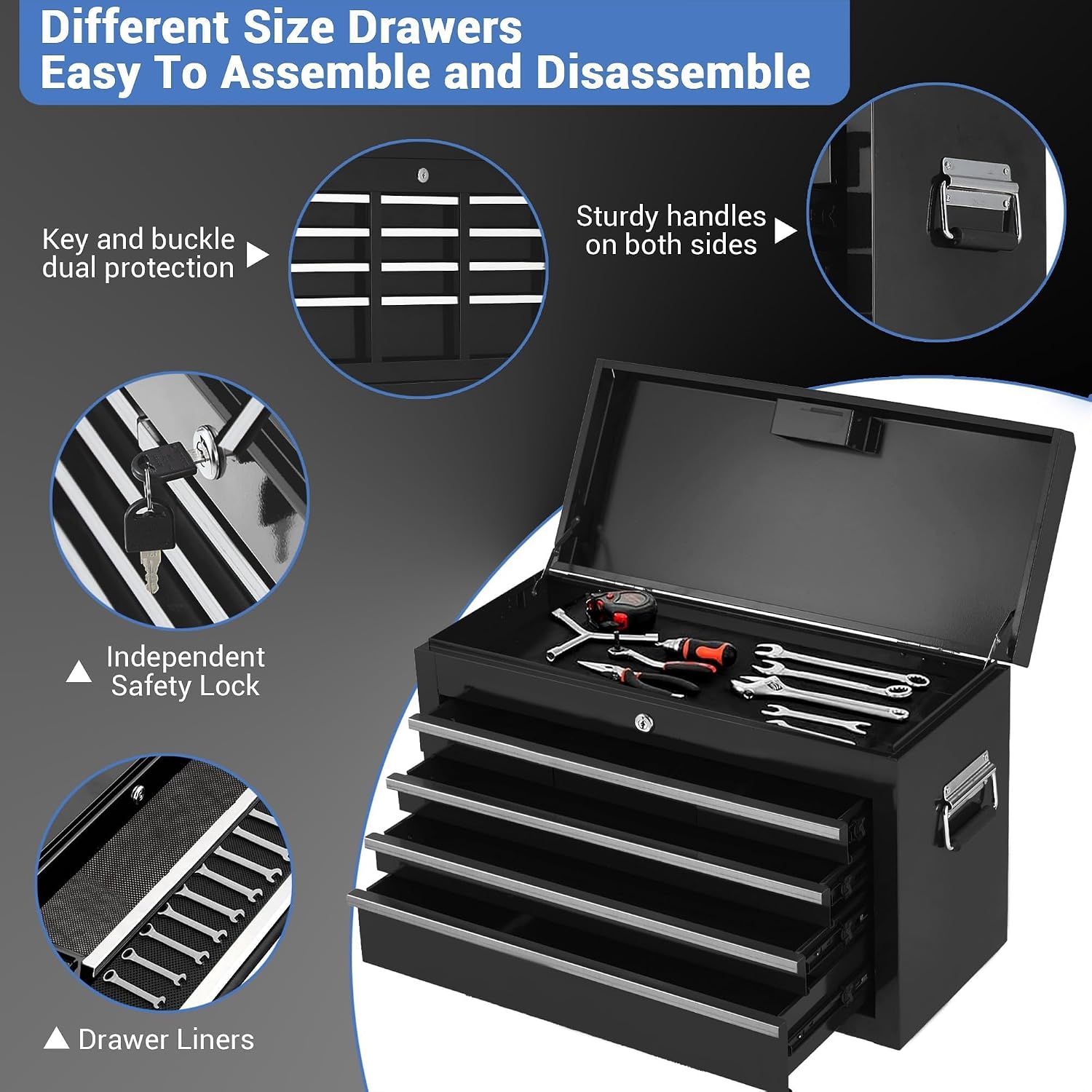 5-Drawer Rolling Tool Chest with Wheels and Locking System, Portable Tool Cabinet for Garage, Workshop, Mechanic, Heavy Duty Tool Box with Drawers, Detachable Storage for Home and Shop, Black