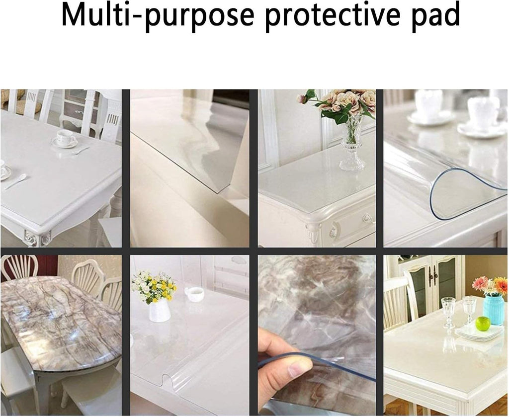 Clear PVC Furniture Protectors Waterproof PVC Table Pad 3 Thicknesses Tablecloth for Hardwood Surface Kitchen Carpet Tiles Dresser Desk Covers, Custom Size