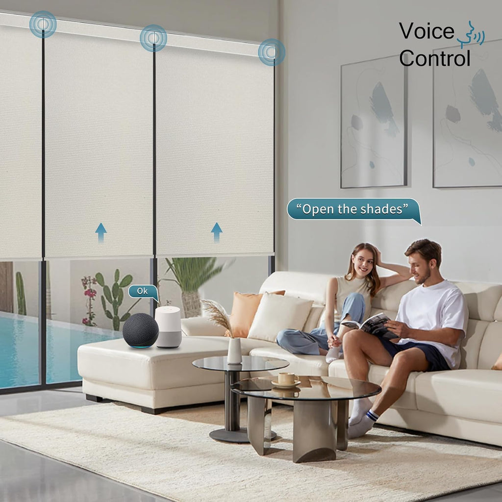 Motorized Blinds with Remote,100% Blackout Automatic Roller Shade Compatible with Alexa Google Homekit Thread,Electric Blind for Window,Vinyl Beige