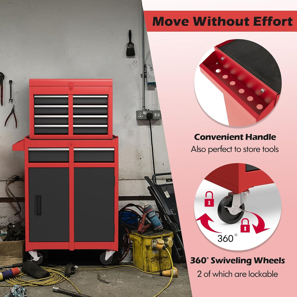 S AFSTAR 5-Drawer Rolling Tool Chest, High Capacity Tool Storage Cabinet W/Lockable Wheels, Adjustable Shelf & Anti-Slip Liner, Detachable Tool Box Organizer, Rolling Tool Cabinet (Black & Red)