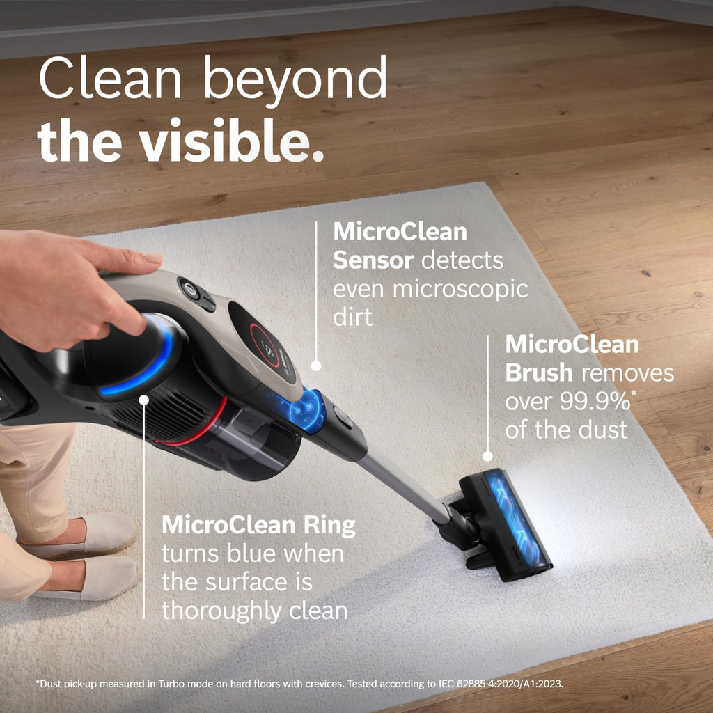 Bosch Unlimited 9 Cordless Stick Vacuum Cleaner - Up to 60 Min Battery, Fast Charger, Multi-Surface, Vacuums Pet Hair, Hard Floors and Carpets, HEPA Filter, 6 Accessories, Dark Cream