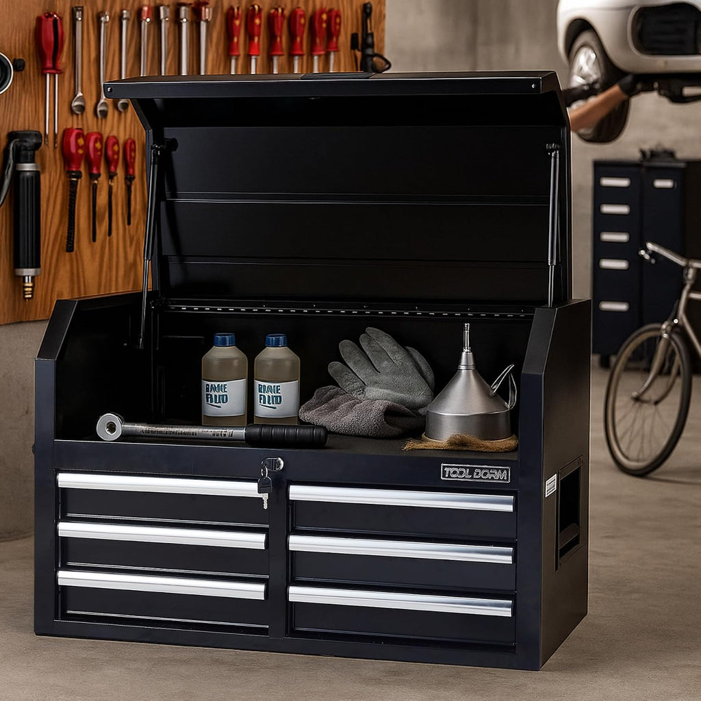 Tool Storage Cabinet, 3-Tier 6-Drawer Metal Tool Cabinet, Carry Handle, Ball Bearing Sliders, Black Powder Coating, Suitable for Garage, Warehouse, Workshop