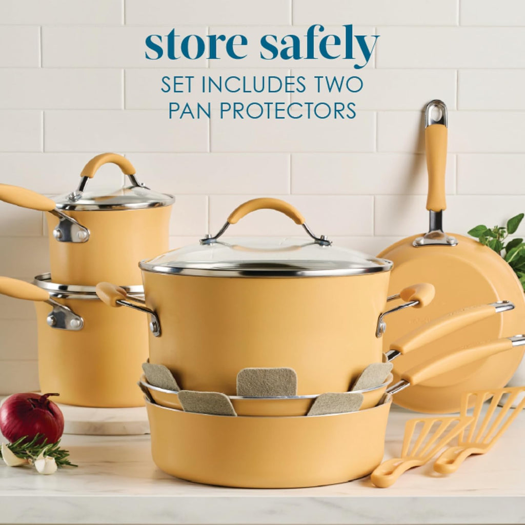 Rachael Ray Cucina Ceramic Nonstick Cookware Pots and Pans Set, 13-Piece, Tumeric Yellow