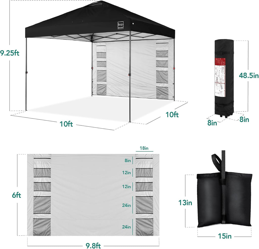 Best Choice Products 10x10ft Pop Up Canopy Tent with Sidewall, 1 Person 1 Minute Set Up, Carry Case, 4 Weight Bags - Black