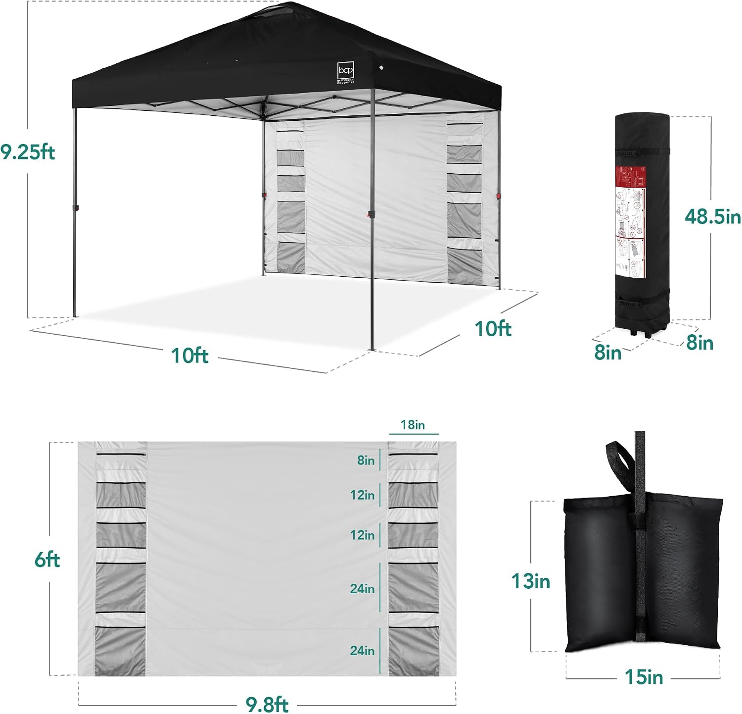 Best Choice Products 10x10ft Pop Up Canopy Tent with Sidewall, 1 Person 1 Minute Set Up, Carry Case, 4 Weight Bags - Black