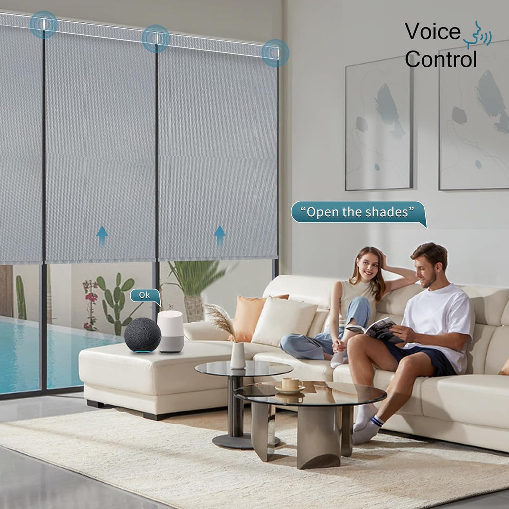 Motorized Shades,Smart Blinds with Remote,100% Blackout Roller Blinds,Work with Google Assistant,Homekit,Automatic Shades,Custom Widths from 16' to 110',Vinyl Medium Grey