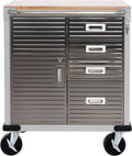 Seville Classics UltraHD Heavy Duty Rolling Cabinet Workbench Table w/Solid Wood Top, Workstation for Garage, Office, Workshop, Granite, 1-Door, 4-Drawer (28' W x 25' D)