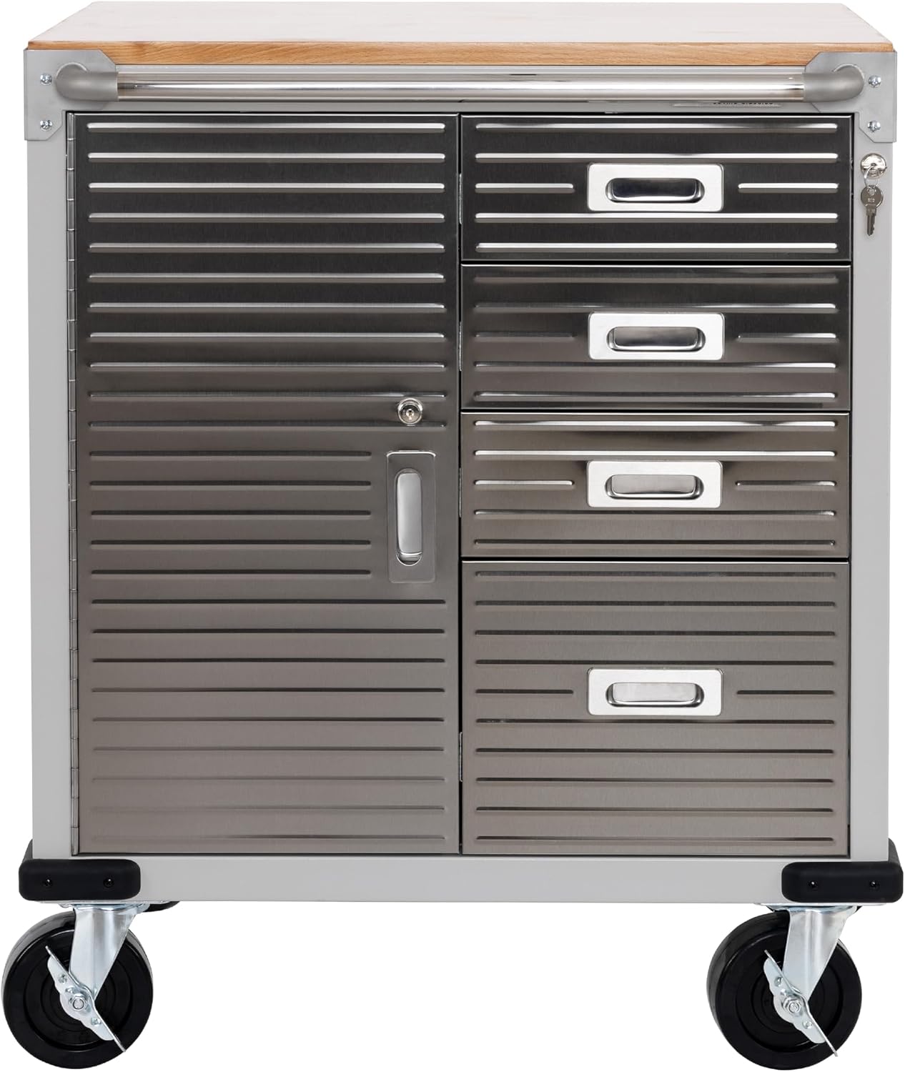 Seville Classics UltraHD Heavy Duty Rolling Cabinet Workbench Table w/Solid Wood Top, Workstation for Garage, Office, Workshop, Granite, 1-Door, 4-Drawer (28' W x 25' D)