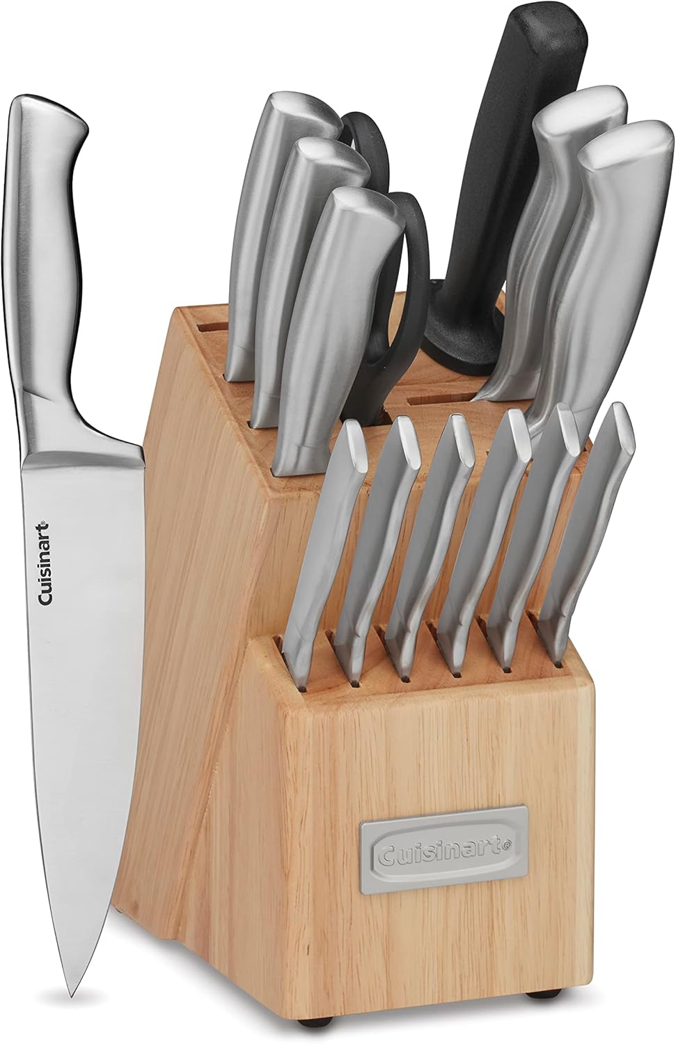 Cuisinart Professional Block Knife Set 15pc Cutlery Knife Set with Steel Blades for Precise Cutting, Lightweight, Stainless Steel Durable& Dishwasher Safe, Natural Woodgrain Finish