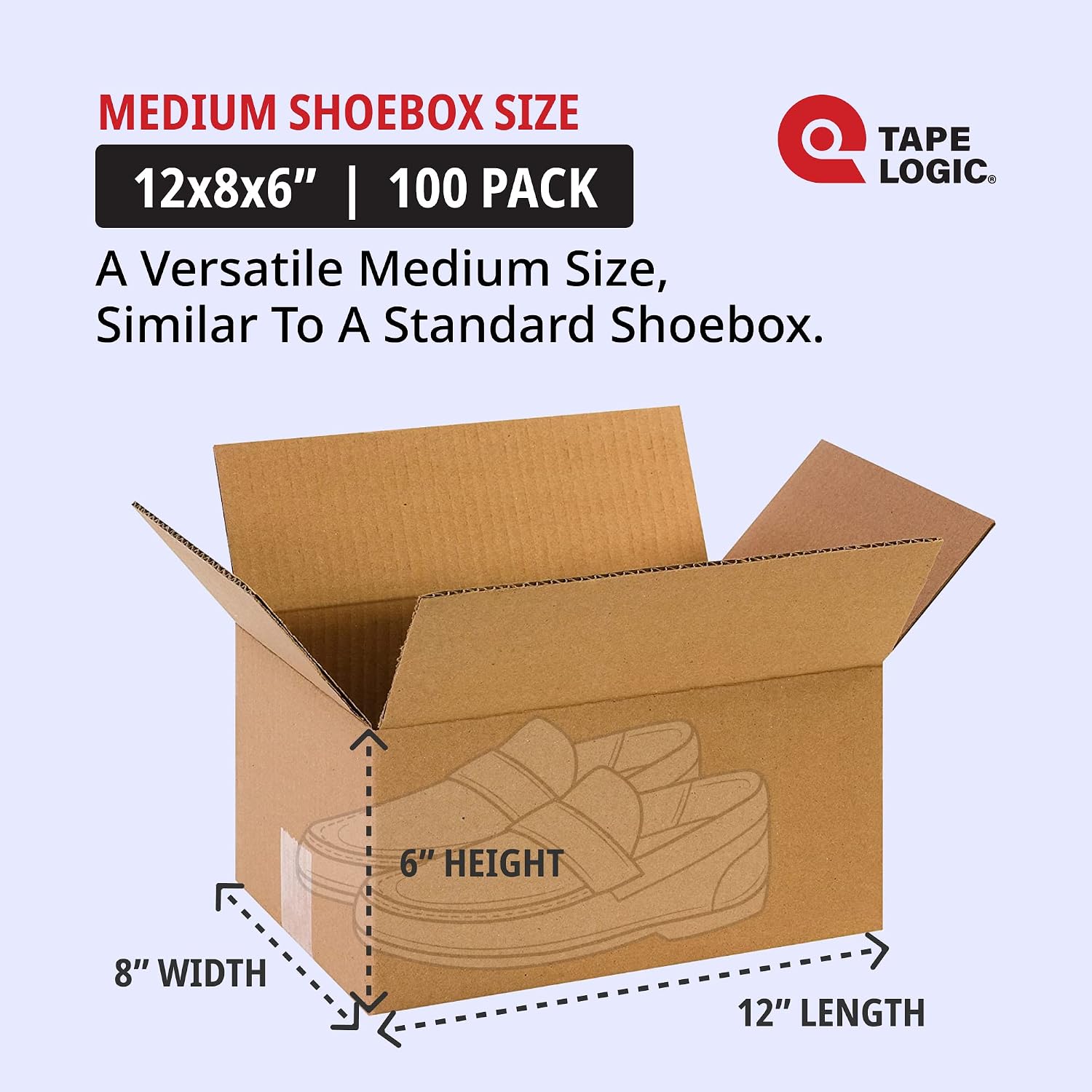 BOX USA Shipping Boxes Small 12'L x 8'W x 6'H 100-Pack, Corrugated Box for Shipping, Moving, Mailing, Packing, Packaging and Storage