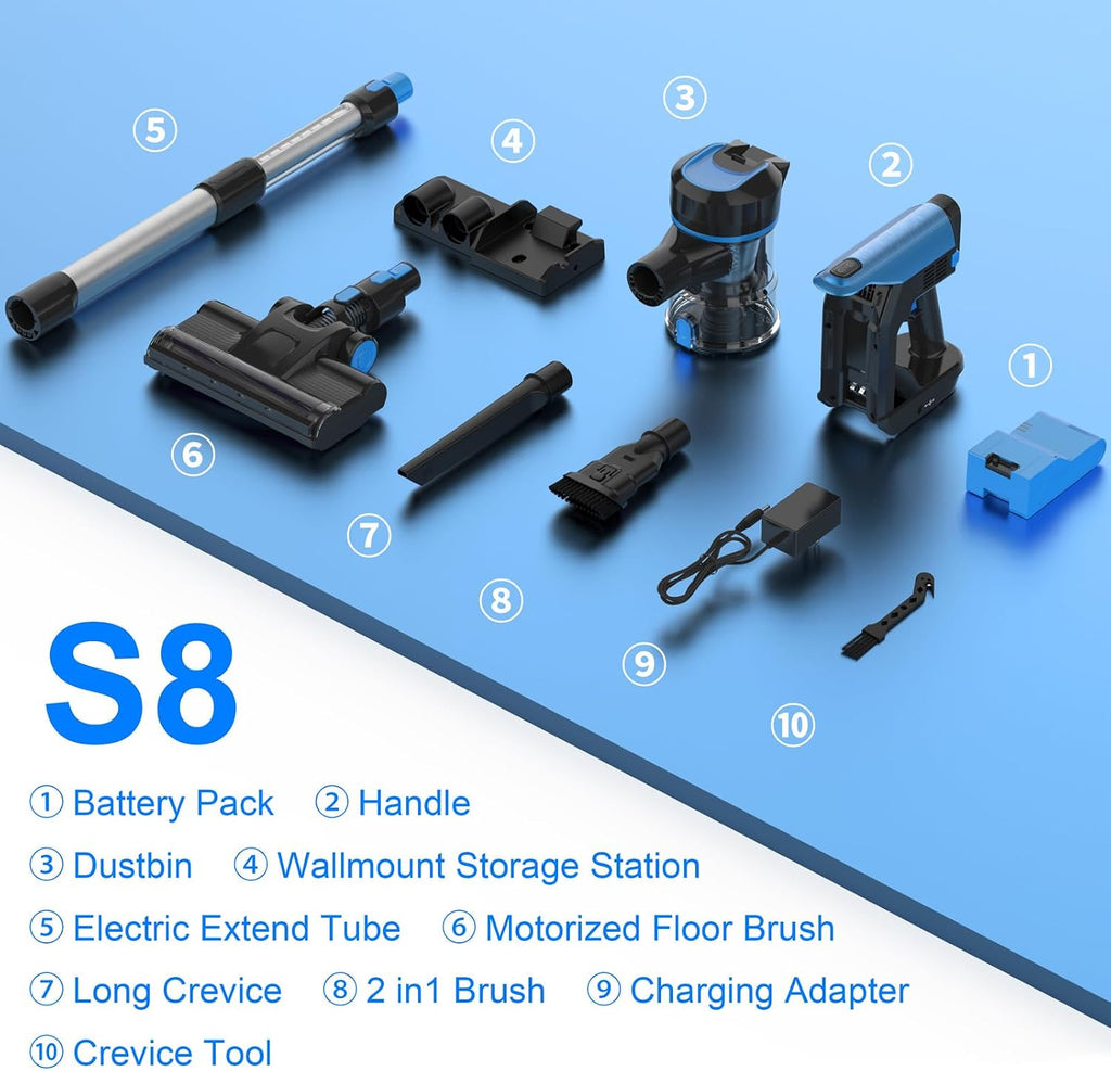 Cordless Vacuum Cleaner, 33000pa Stick with Smart LED Display, Max 50 Mins Runtime, Anti-Tangle Lightweight Handheld for Hard Floor Carpet Pet Hair Home