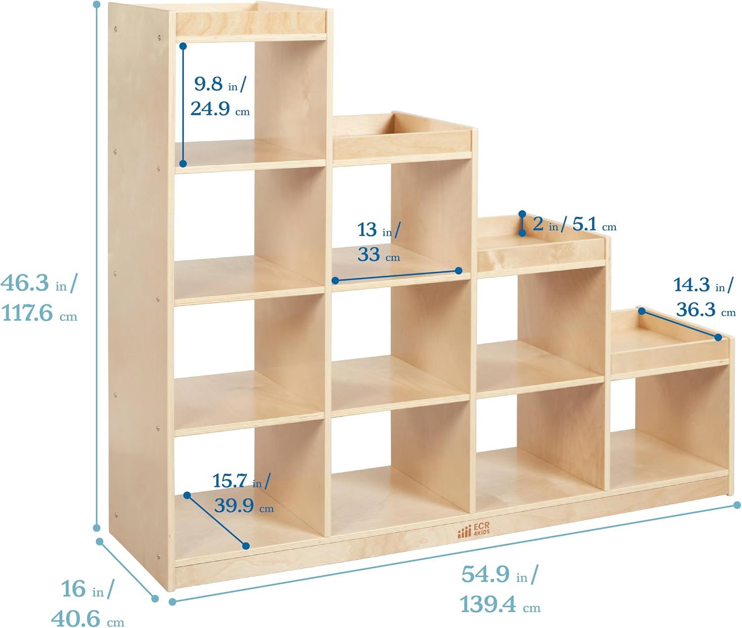 ECR4Kids 4-3-2-1 Double-Sided Cube Storage Organizer, Classroom Furniture, Natural