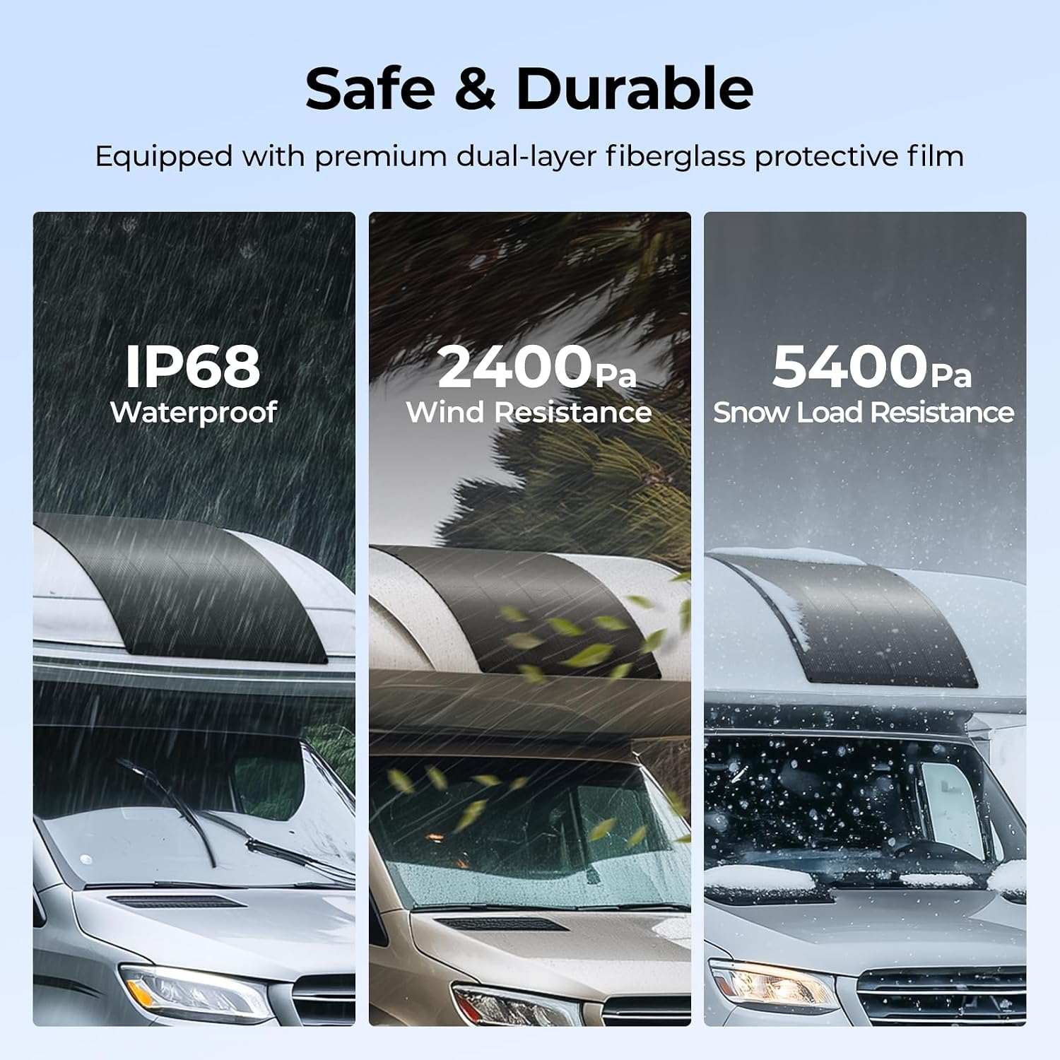BougeRV Arch Pro 200 Watts Anti-Shading N-Type Fiberglass Flexible Solar Panel, Portable 24 Volts 16BB Mono Cell 25% High-Efficiency, Compact for RV Camping Home Boat Marine Curve Surface Black