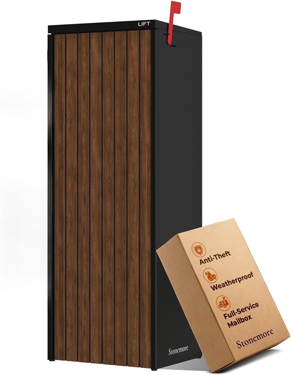 Aspen USPS Compatible Mailbox, Classic Black/Walnut Package Mailbox, Anti-Theft Locking Parcel Drop Box for Porch, Large Mailbox for Packages, Weather-Sealed Powder Coated Steel