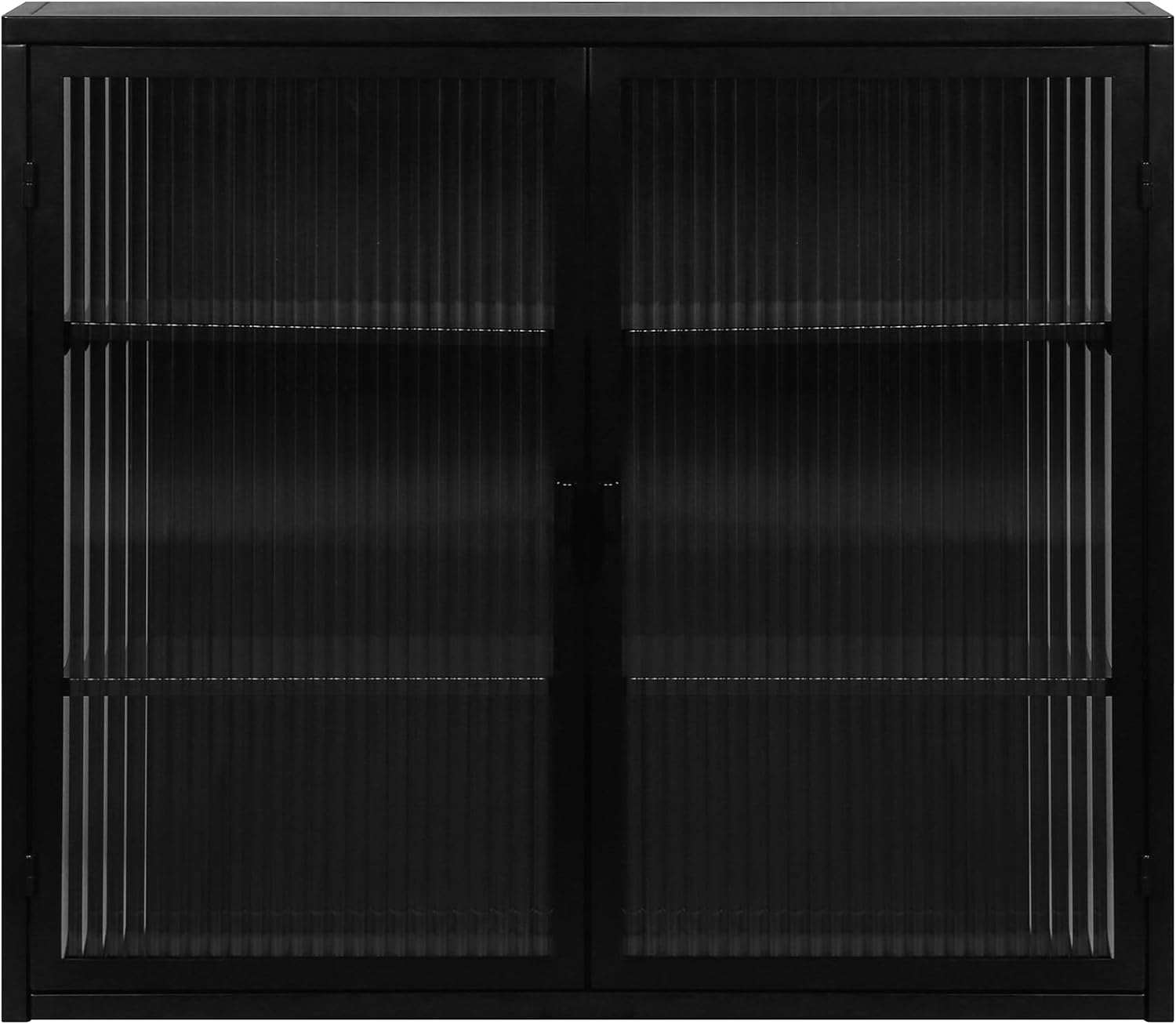 Retro Style Haze Double Glass Door Wall Cabinet with Detachable Shelves for Office, Dining Room,Living Room, Kitchen and Bathroom Black