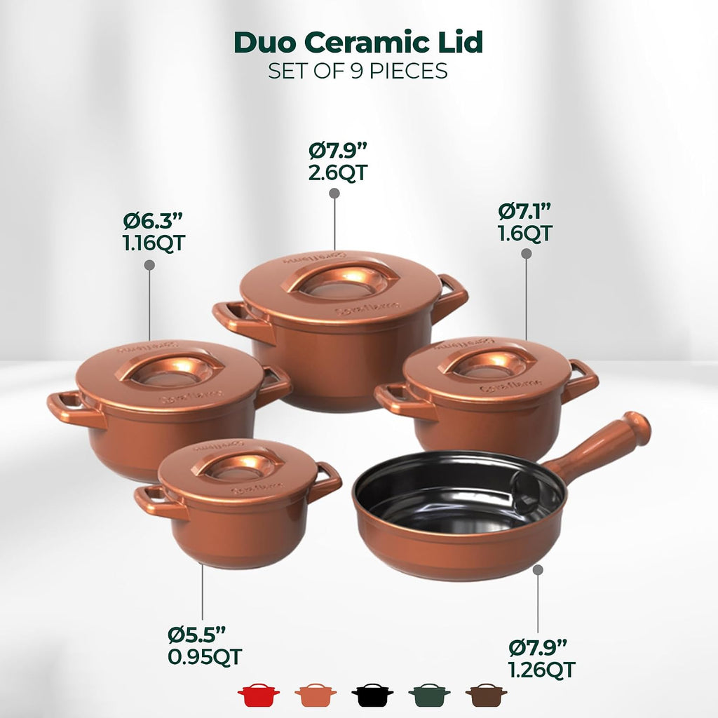 9 Piece Cookware Set Shiny Caramel with Ceramic Lid - Non-toxic Cookware, Casserole and Frying Pan Set for Healthy Cooking, Dishwasher Safe