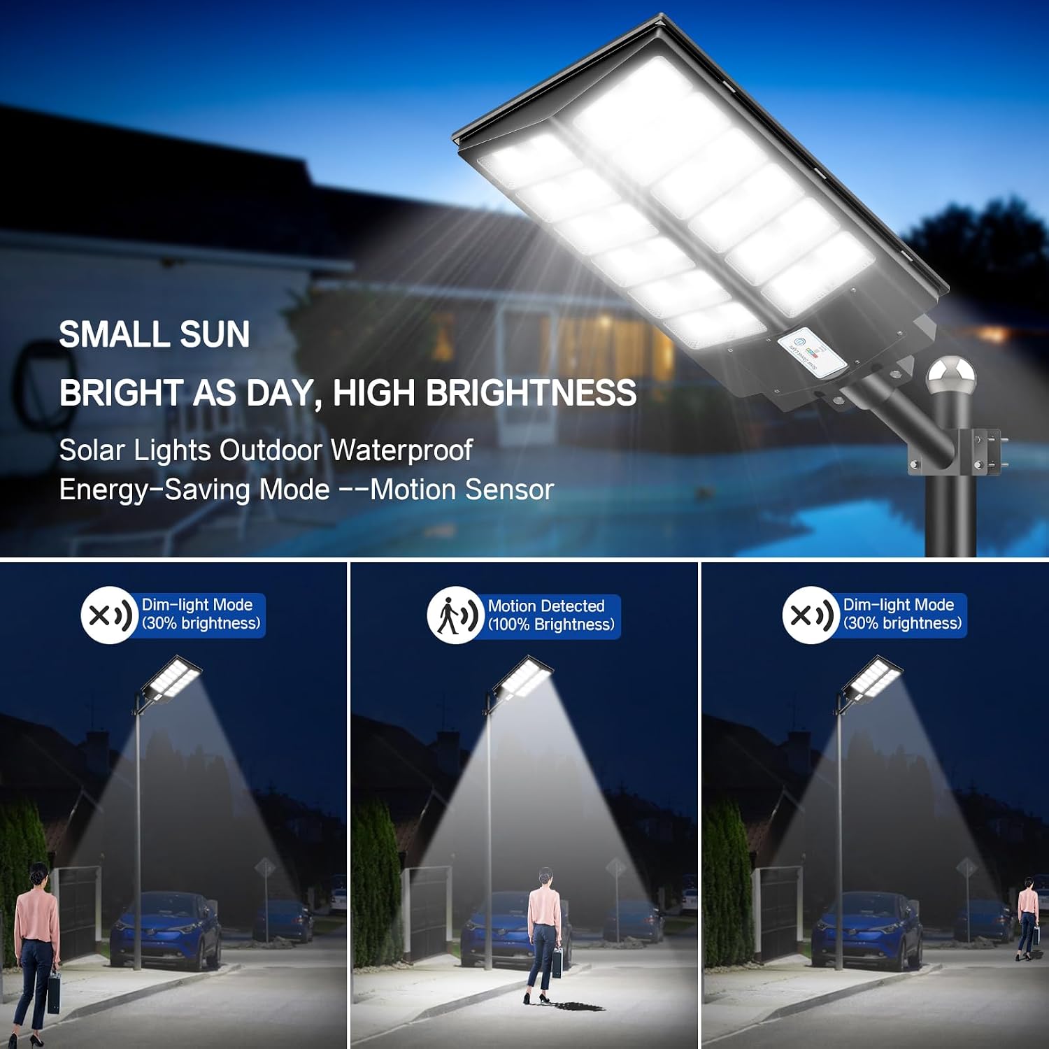 Solar Street Light 9000W, 7000K Solar Lights Outdoor, Motion Sensor Flood Lights with Remote Control, Dusk to Dawn IP66 Waterproof Outside Security Light for Parking Lot, Yard, Garage, 2 Pack