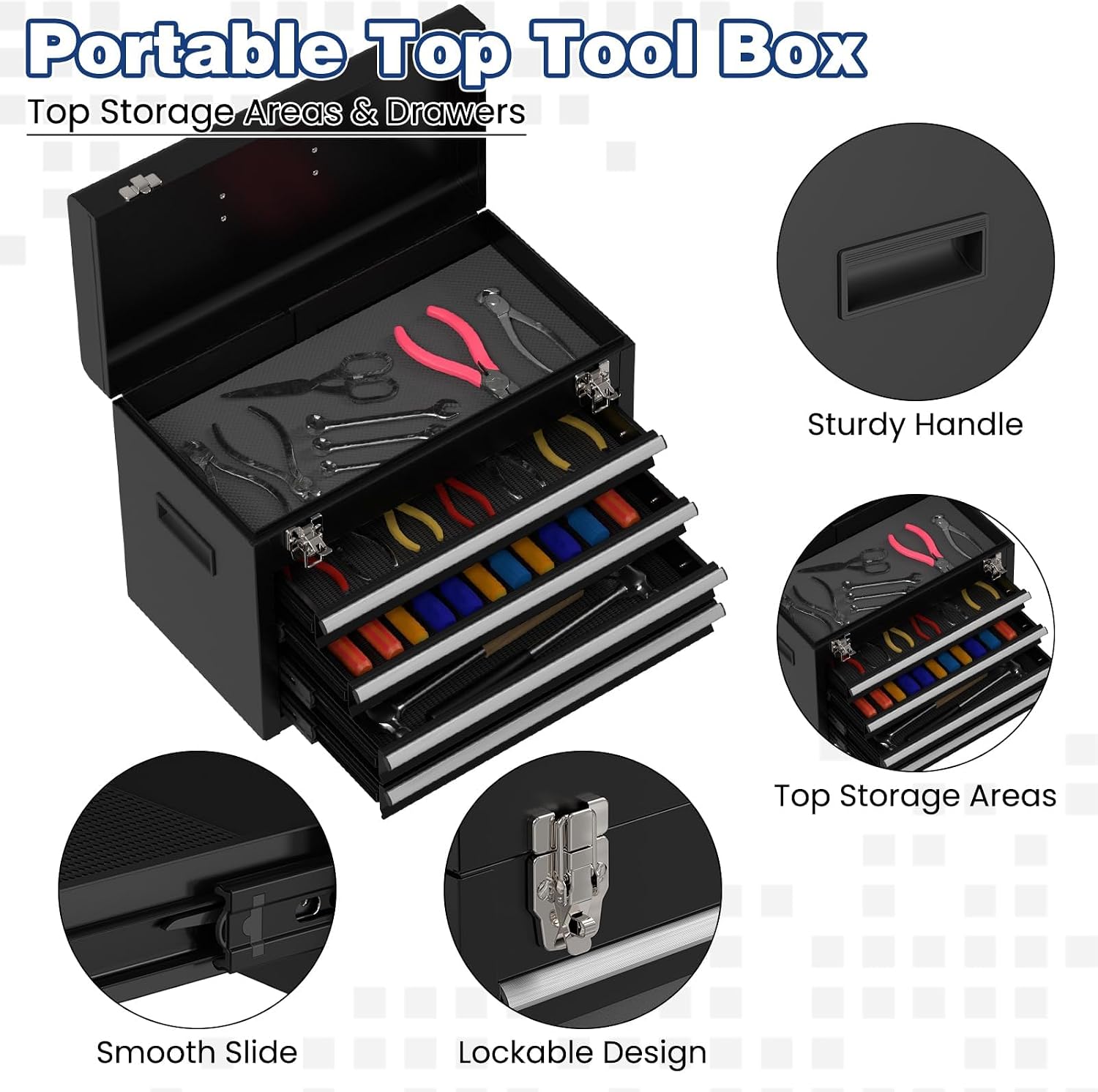 Rolling Tool Box with Wheels, 5-Drawer High Capacity Tool Chest with Wheels, Removable Storage Toolbox with Lock for Garage, Workshop