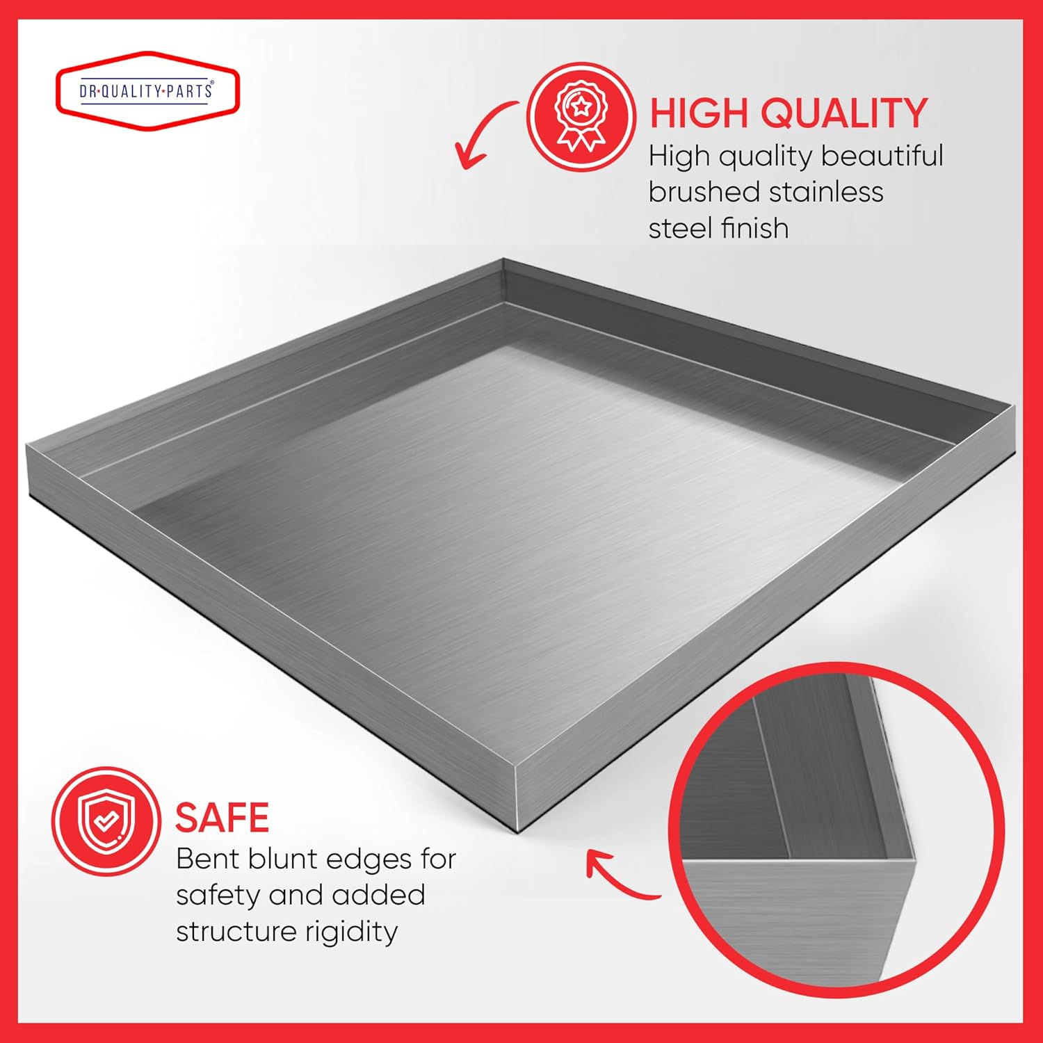 DR. Quality Heavy Duty Washer Machine Drain Pan — Extra Large Washing Machine Tray for Drain Hose Overflow, Under-Washer Water Containment, and Surface Protection, Rust Resistant 36inx36inx2.5in, 1-PC