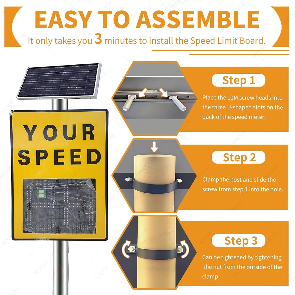 23.6'X35.4'Radar Speed Sign - Integrated Solar Power, Radar Speed Display Sign, for Highways, Speed-Limited Roads with Remote Control and Accessories
