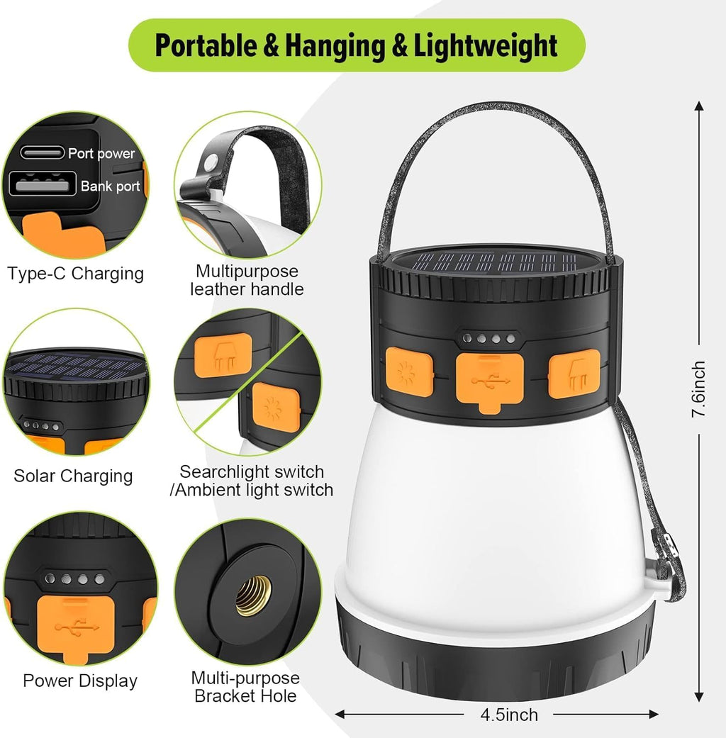 6 Pack LED Camping Lantern, 1500 Lumens Camping Lantern Rechargeable with Solar Panel Charging, Waterproof, 8 Light Modes, 7500mAh, Camping Flashlight for Hurricane Emergency, Outdoor