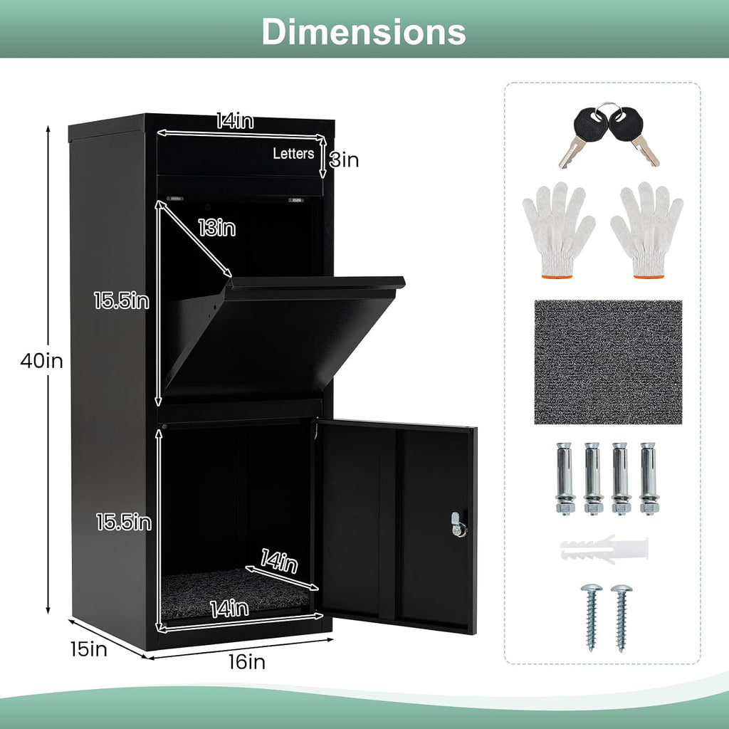 Goplus Package Delivery Boexes for Outside, 16' x 15' x 40.5' Galvanized Steel Parcel Drop Boxes with Lock, Anti-Theft Design, Package Mailbox for Home, Office, Yard, Curbside (16' x 15' x 40.5')