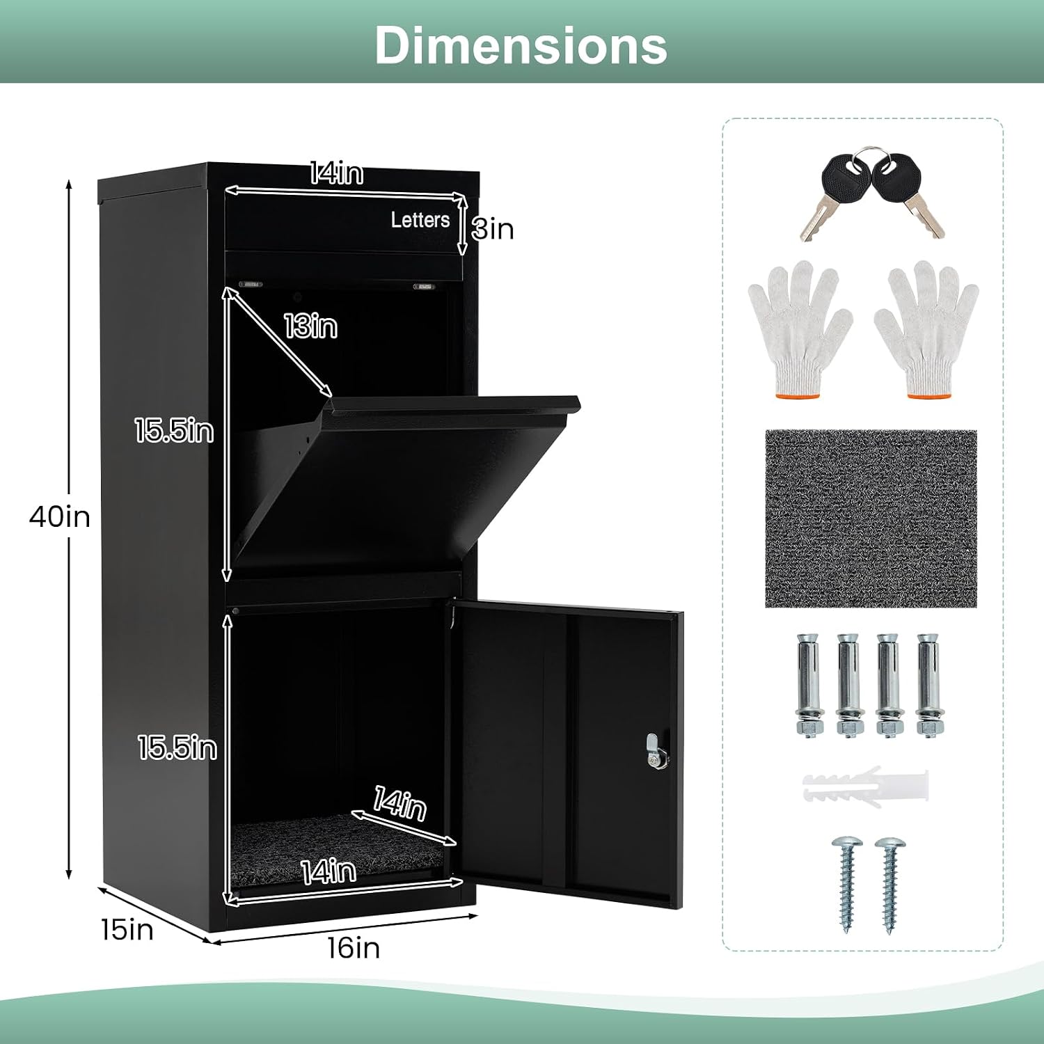 Goplus Package Delivery Boexes for Outside, 16' x 15' x 40.5' Galvanized Steel Parcel Drop Boxes with Lock, Anti-Theft Design, Package Mailbox for Home, Office, Yard, Curbside (16' x 15' x 40.5')