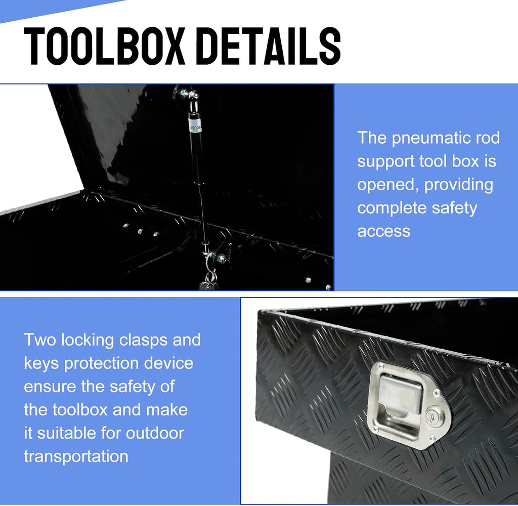 BLACKHORSE-RACING 70inch Heavy Aluminum Gull Wing Truck Tool Box,Crossover Truck Tool Box for Storage and Organization with 2 Latch Locks-Black(70' L x 20' W x 13' H)