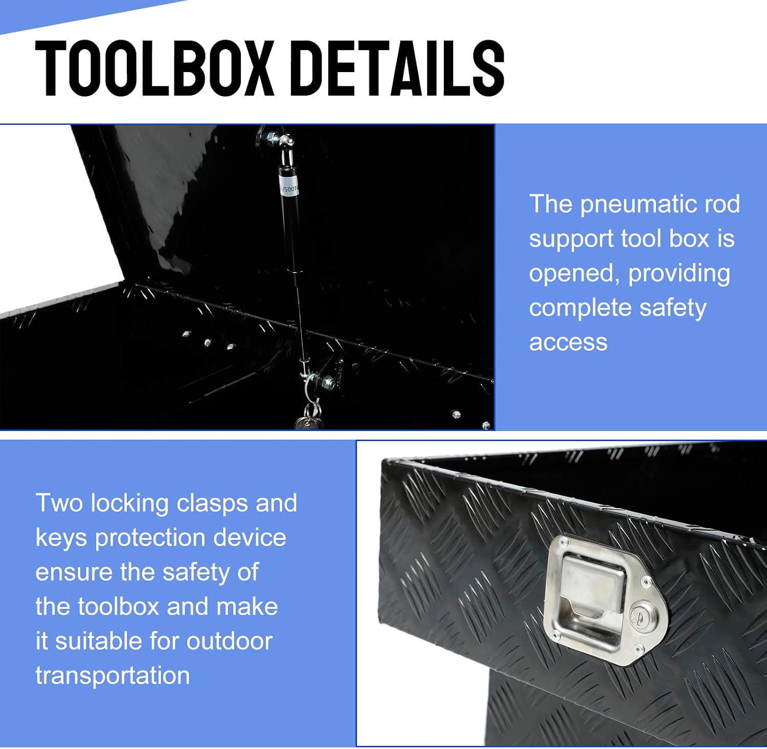 BLACKHORSE-RACING 70inch Heavy Aluminum Gull Wing Truck Tool Box,Crossover Truck Tool Box for Storage and Organization with 2 Latch Locks-Black(70' L x 20' W x 13' H)