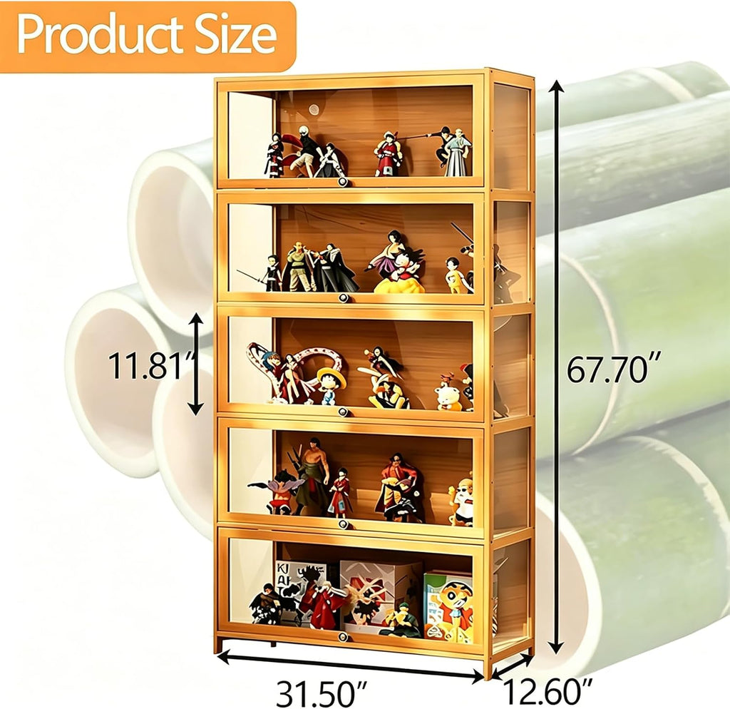 Curio Display Cabinet with Acrylic Glass Door, 5-Tier Display Case, Curio Cabinet & Bookcase for Collectibles, Display Shelf for Home, Reading Nook, Playroom, Living Room