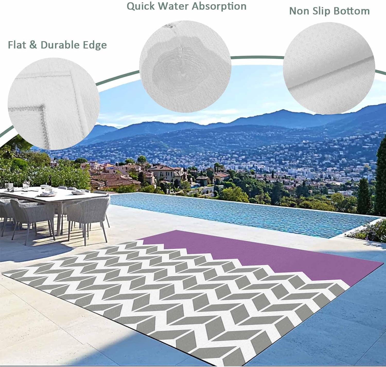 Outdoor Rug 4x6ft Grey White Arrow Chevron Striped Patio Area Rugs Waterproof Easy Cleaning Non Shedding Thick Mats Purple Carpet for Indoor Outdoor Porch Deck Backyard Balcony