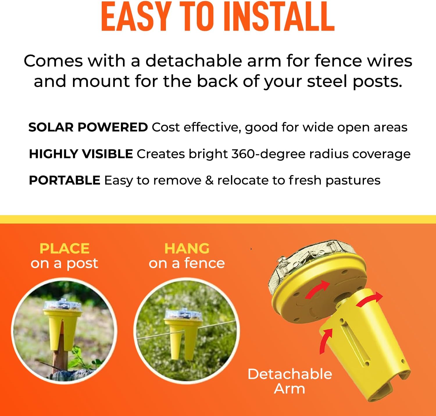 Solar Foxlights Predator Deterrent 9-LED Night Wildlife Repeller with 360° Coverage, Random Flashing Colors – Humane, Solar or Battery-Powered Protection for Chickens, Goats, Gardens Farms & Vineyards