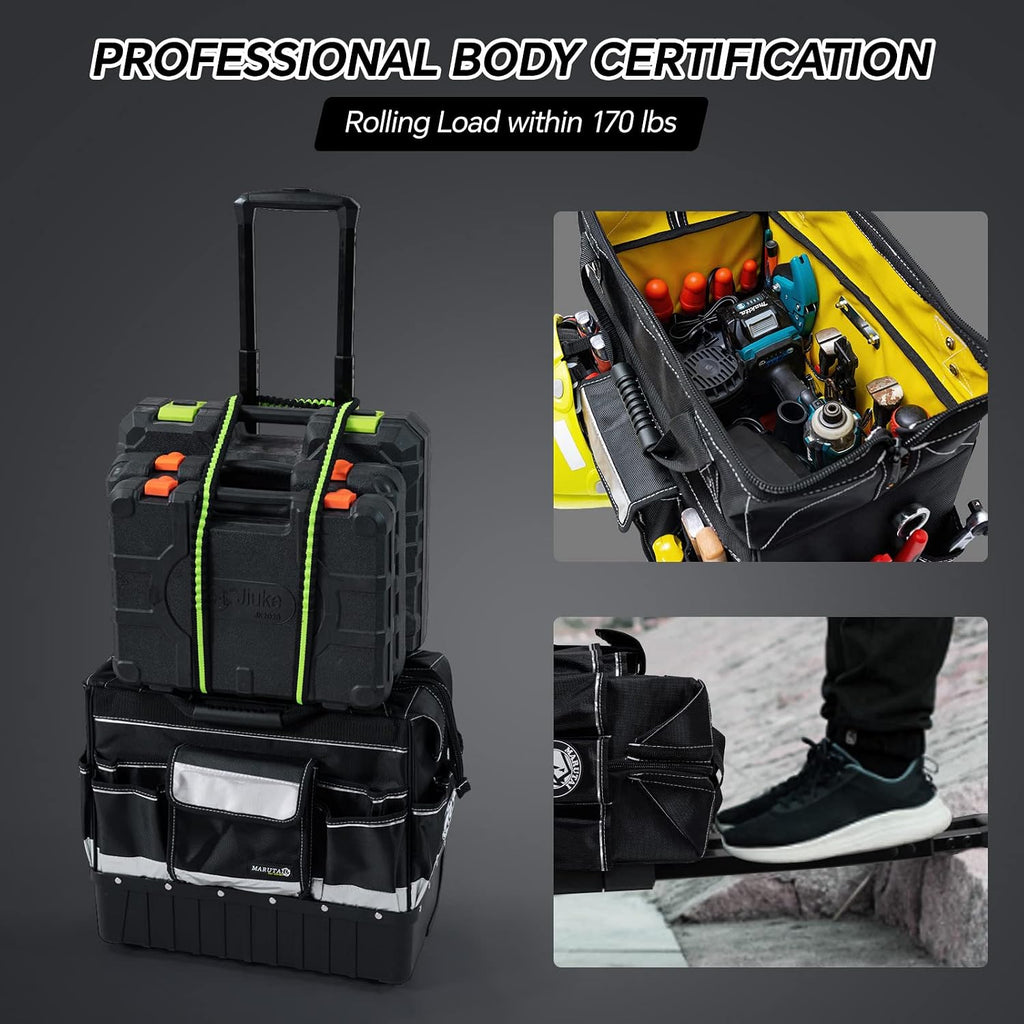 MARUTAI 18'' Rolling Tool Bag, Waterproof Tool Bag with Wheels, Portable Storage Organizer Rolling Tool Tote, fits in all cars/trucks/vans/motorcycles