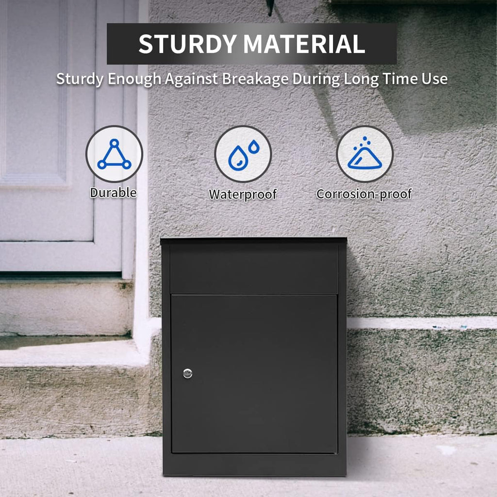 Ydocabinit Package Delivery Boxes for Outside, Extra Large Mailbox for Parcel, Galvanized Steel Parcel Mailbox, Wall Mounted Lockable Anti-Theft for Porch,Curbside XL-Black